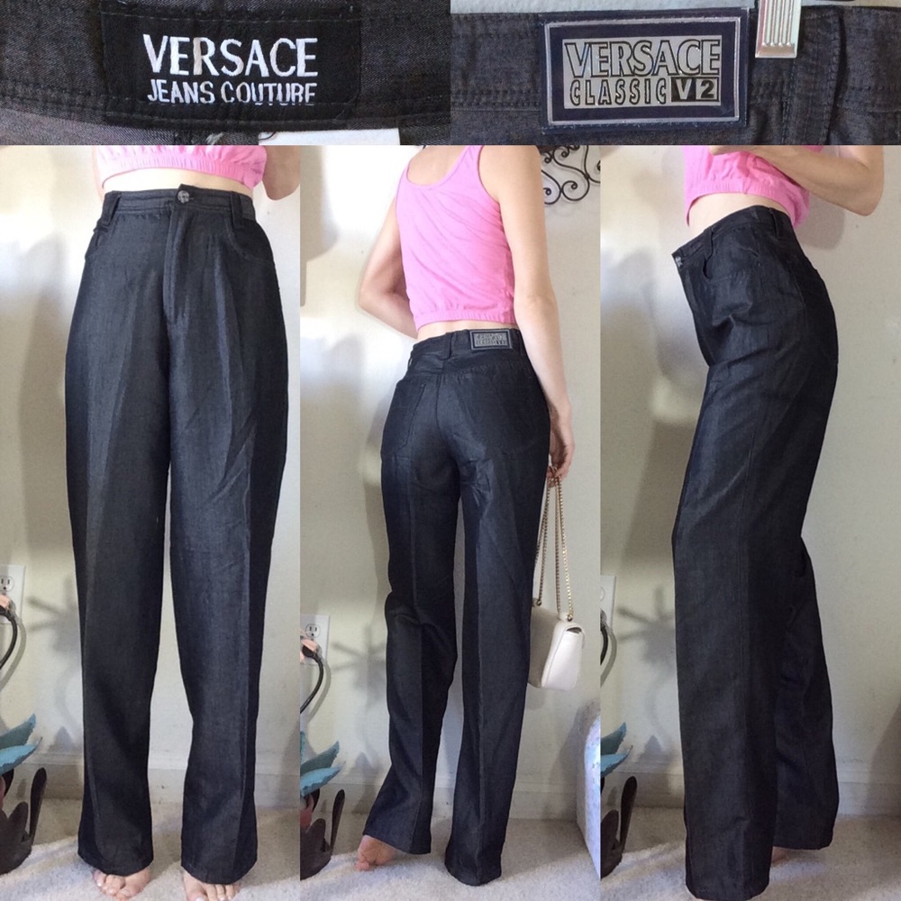 VERSACE JEANS COUTURE Sleek Sheen High Waist Pants - Picture 1 of 13